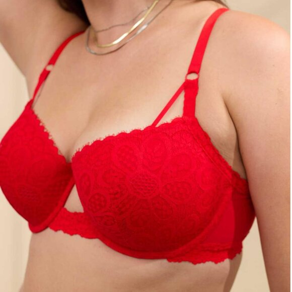 EUC Aerie American Eagle Red Show Off Coquette Lace Balconette Bra 32DD 34D - Picture 1 of 9